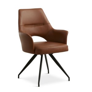 Aya spisebordsstol, m. armln og drejefunktion - cognac semianilin lder og sort metal