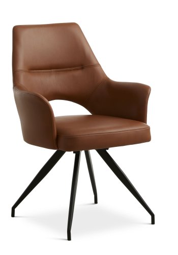 Aya spisebordsstol, med armlener og dreiefunksjon - konjakk semianilinskinn og svart metall