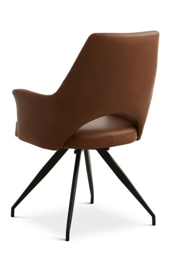 Aya spisebordsstol, med armlener og dreiefunksjon - konjakk semianilinskinn og svart metall