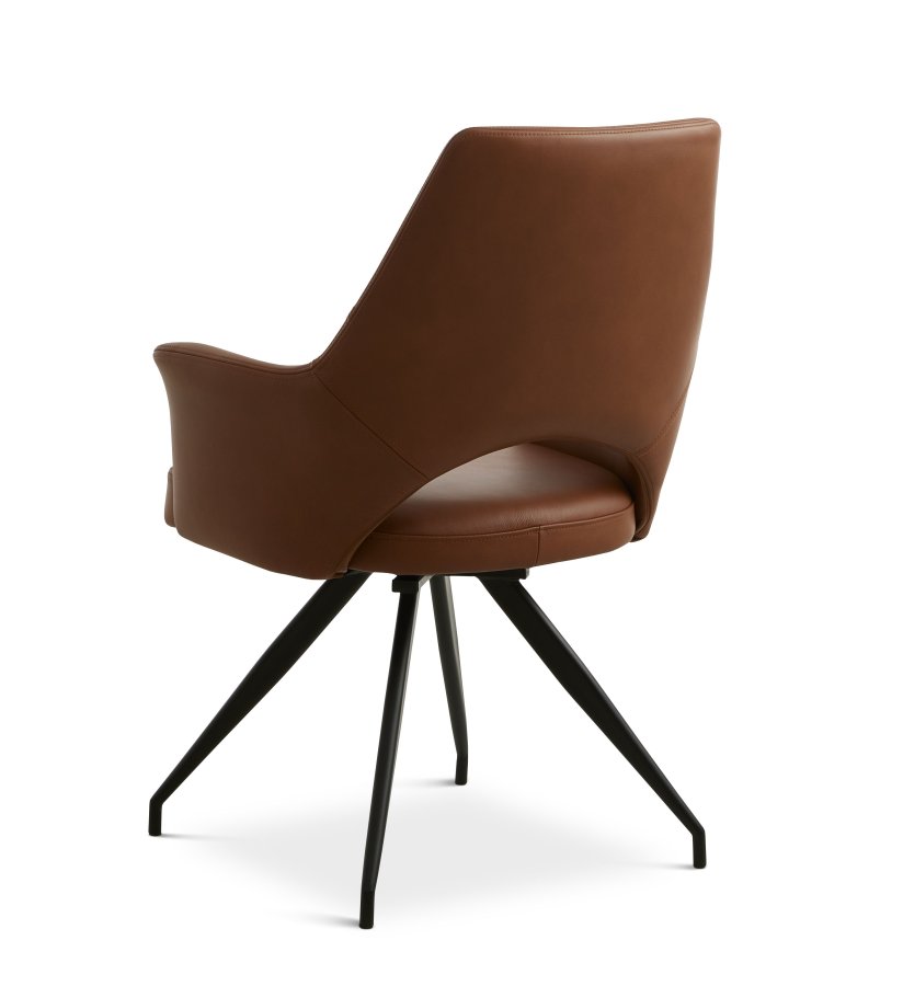 Aya spisebordsstol, med armlener og dreiefunksjon - konjakk semianilinskinn og svart metall