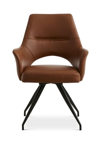 Aya spisebordsstol, med armlener og dreiefunksjon - konjakk semianilinskinn og svart metall