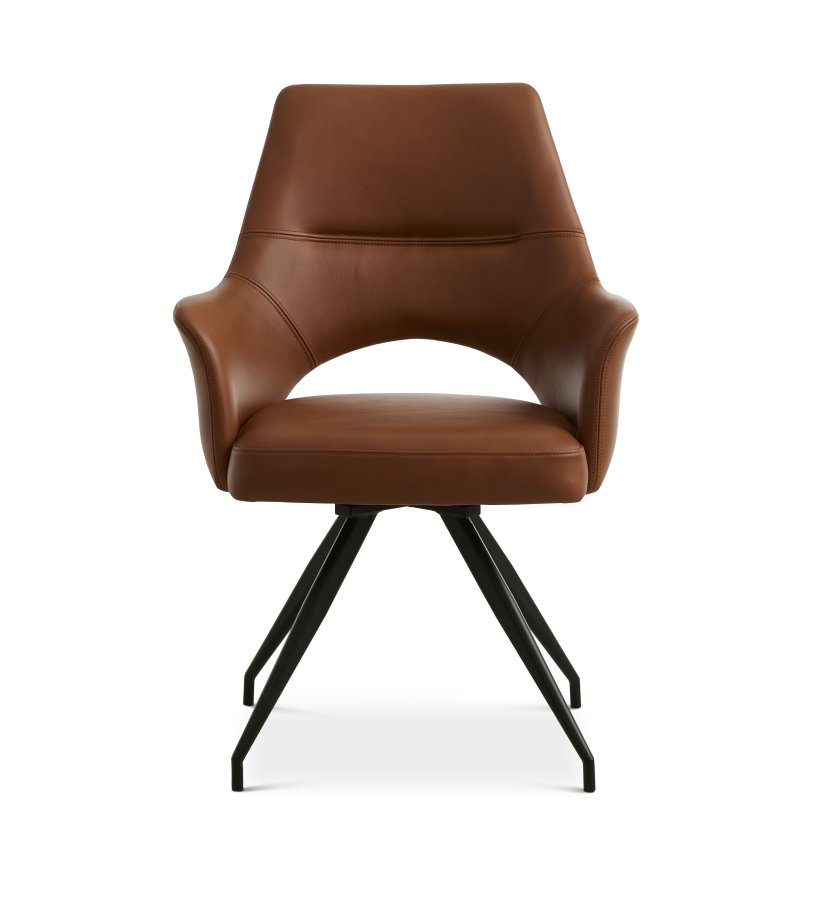 Aya spisebordsstol, med armlener og dreiefunksjon - konjakk semianilinskinn og svart metall