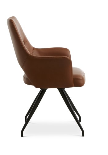 Aya spisebordsstol, med armlener og dreiefunksjon - konjakk semianilinskinn og svart metall