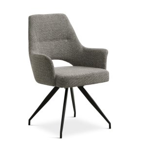 Aya spisebordsstol, m. armln og drejefunktion - gr polyester stof og sort metal