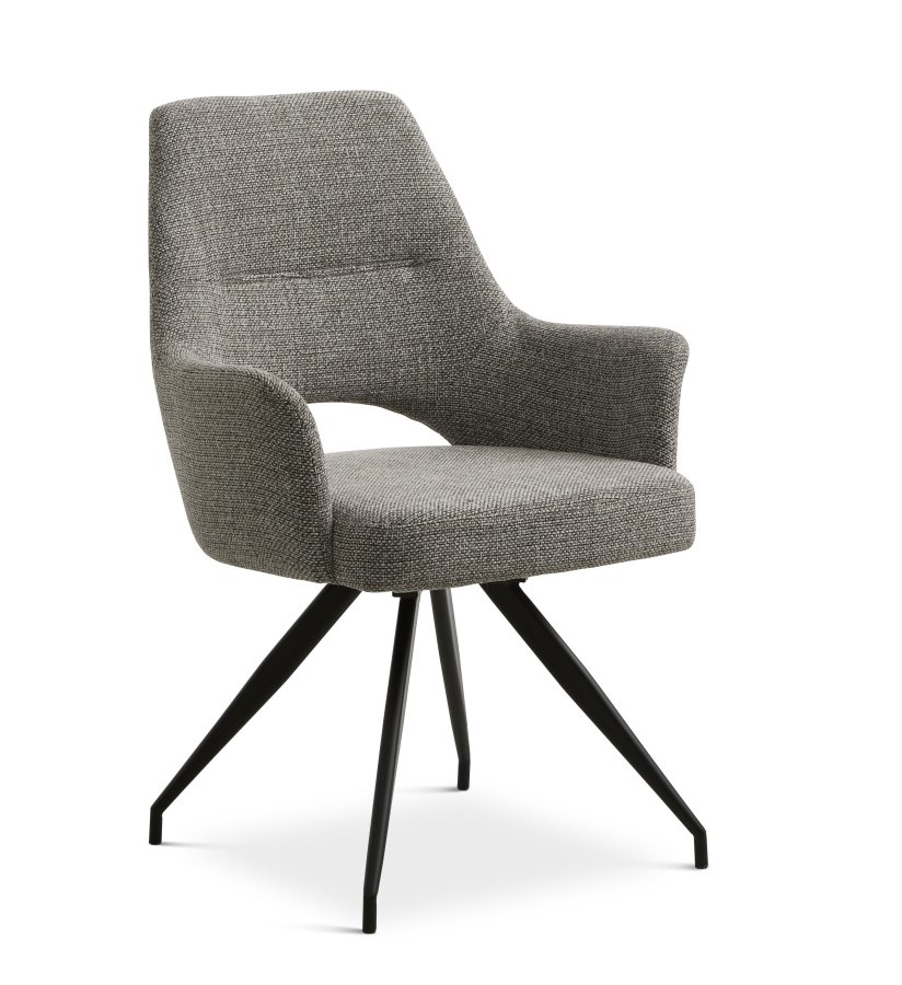 Aya spisebordsstol, med armlener og svingfunksjon - gr polyesterstoff og sort metall