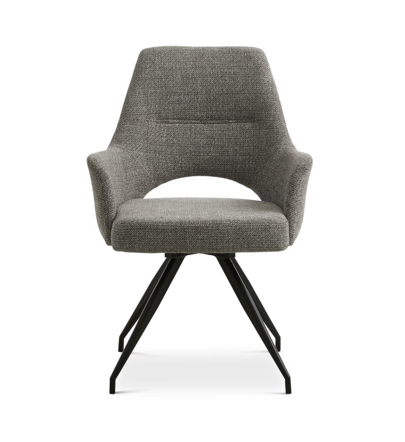 Aya spisebordsstol, med armlener og svingfunksjon - gr polyesterstoff og sort metall