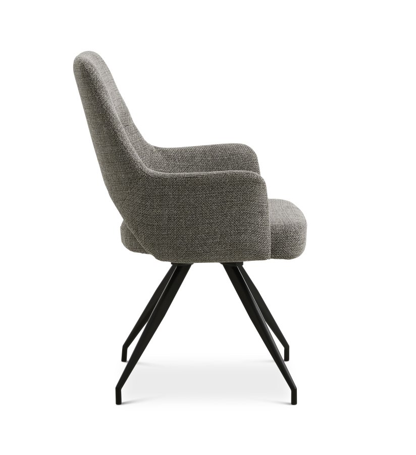 Aya spisebordsstol, med armlener og svingfunksjon - gr polyesterstoff og sort metall