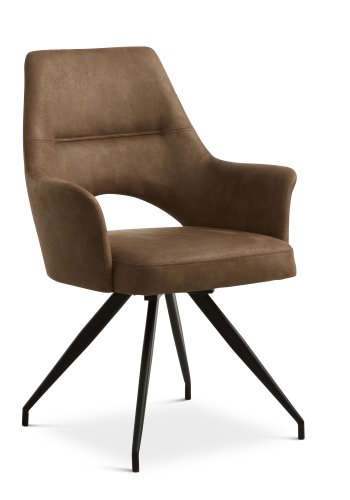 Aya spisebordsstol, med armlener og svingfunksjon - mandel mikroskinn og sort metall