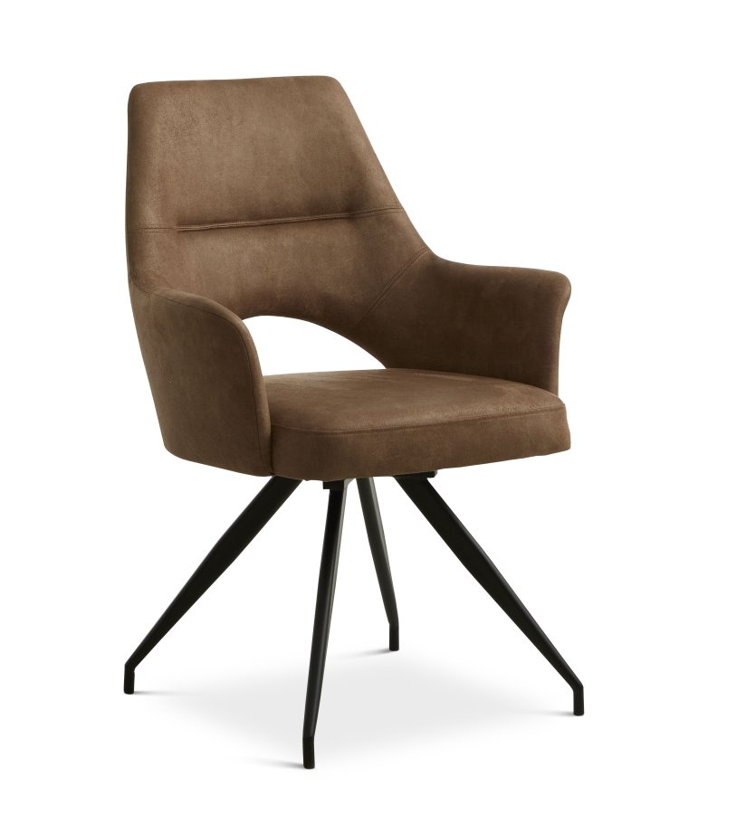 Aya spisebordsstol, med armlener og svingfunksjon - mandel mikroskinn og sort metall