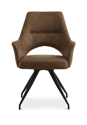 Aya spisebordsstol, med armlener og svingfunksjon - mandel mikroskinn og sort metall