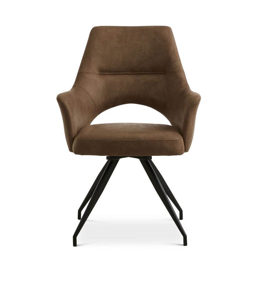 Aya spisebordsstol, med armlener og svingfunksjon - mandel mikroskinn og sort metall