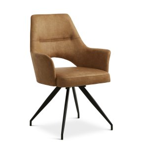 Aya spisebordsstol, m. armln og drejefunktion - karamel micro lder og sort metal