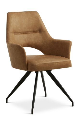 Aya spisebordsstol, med armlener og dreiefunksjon - karamell mikroskinn og sort metall