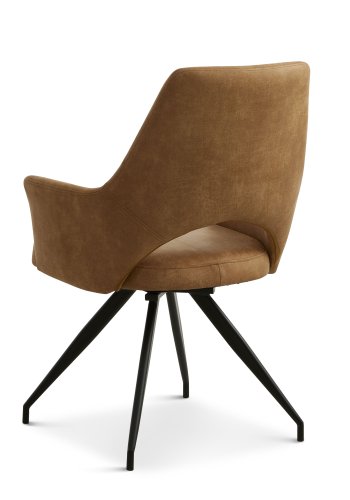 Aya spisebordsstol, med armlener og dreiefunksjon - karamell mikroskinn og sort metall