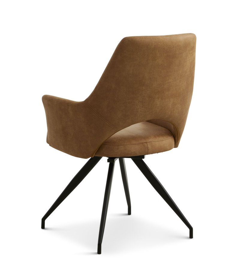 Aya spisebordsstol, med armlener og dreiefunksjon - karamell mikroskinn og sort metall