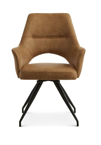 Aya spisebordsstol, med armlener og dreiefunksjon - karamell mikroskinn og sort metall
