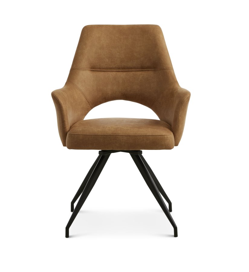 Aya spisebordsstol, med armlener og dreiefunksjon - karamell mikroskinn og sort metall