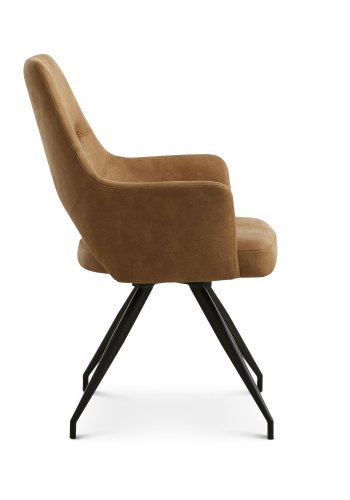 Aya spisebordsstol, med armlener og dreiefunksjon - karamell mikroskinn og sort metall