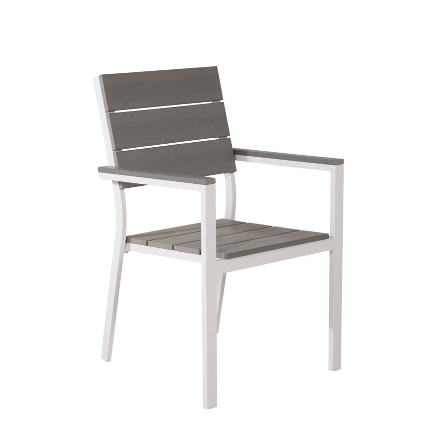 VENTURE DESIGN Levels hagestol, med armlener - gr i tre og hvit aluminium