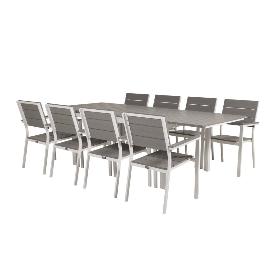 VENTURE DESIGN Levels hagestol, med armlener - gr i tre og hvit aluminium