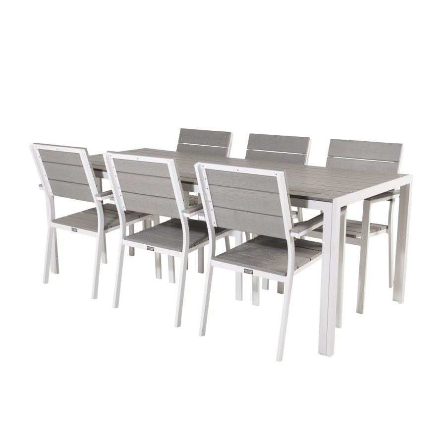 VENTURE DESIGN Levels hagestol, med armlener - gr i tre og hvit aluminium