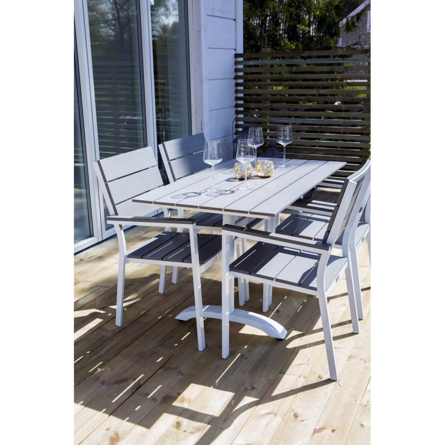 VENTURE DESIGN Levels hagestol, med armlener - gr i tre og hvit aluminium