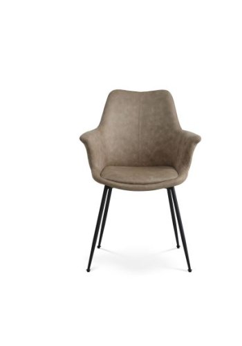 Nadia spisestuestol, med armlen - beige polyesterstoff og svart metall