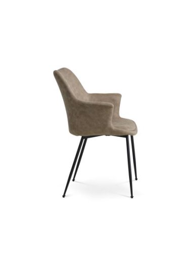 Nadia spisestuestol, med armlen - beige polyesterstoff og svart metall