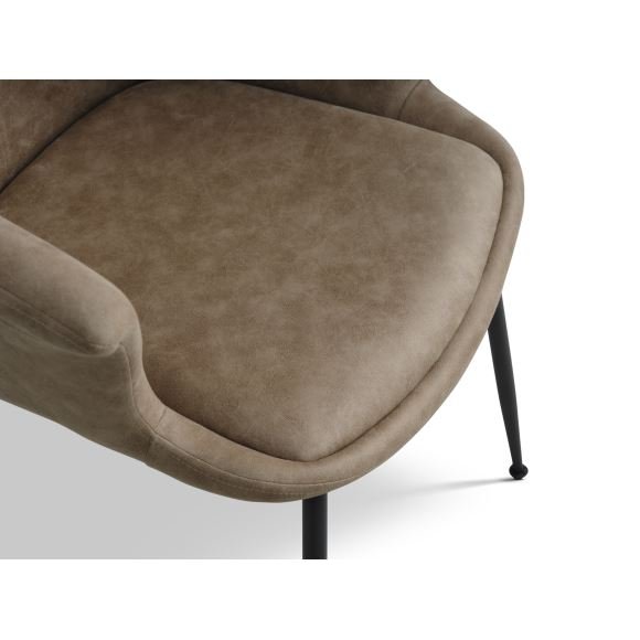 Nadia spisestuestol, med armlen - beige polyesterstoff og svart metall