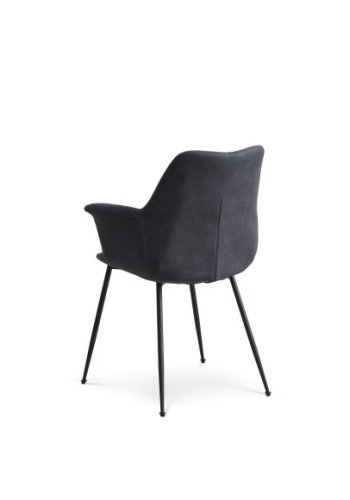 Esszimmerstuhl Nadia, mit Armlehnen  dunkel saphirblauer Polyesterstoff und schwarzes Metall