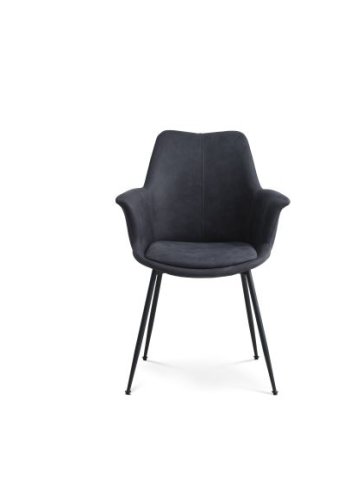 Esszimmerstuhl Nadia, mit Armlehnen  dunkel saphirblauer Polyesterstoff und schwarzes Metall