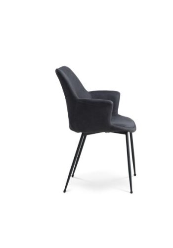 Esszimmerstuhl Nadia, mit Armlehnen  dunkel saphirblauer Polyesterstoff und schwarzes Metall