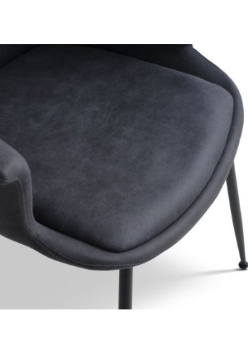 Esszimmerstuhl Nadia, mit Armlehnen  dunkel saphirblauer Polyesterstoff und schwarzes Metall