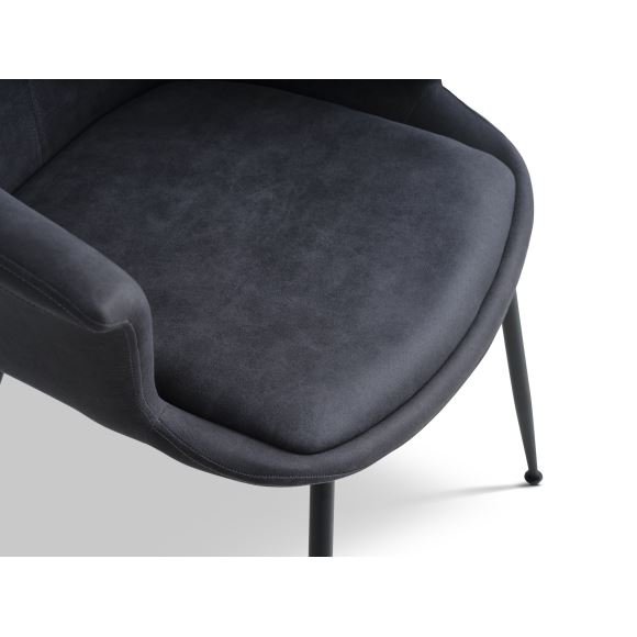 Esszimmerstuhl Nadia, mit Armlehnen  dunkel saphirblauer Polyesterstoff und schwarzes Metall