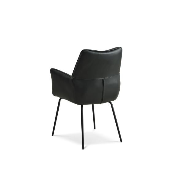Lily spisestuestol, med armlen - svart skinn og svarte ben