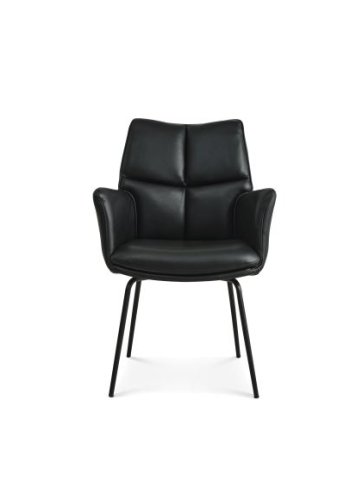 Lily spisestuestol, med armlen - svart skinn og svarte ben