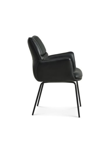 Lily spisestuestol, med armlen - svart skinn og svarte ben
