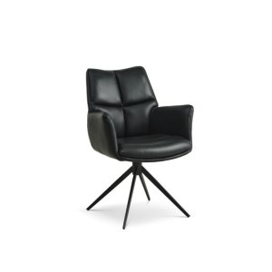 Lily spisebordsstol, m. armln og drejefunktion - sort lder og sorte ben