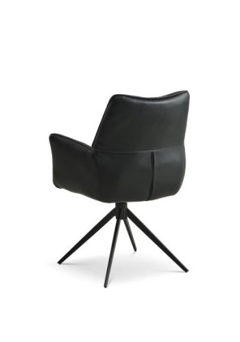 Lily spisestuestol, med armlener og svingfunksjon - svart skinn og svarte ben