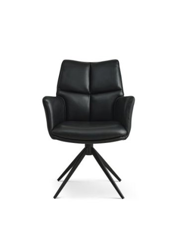 Lily spisestuestol, med armlener og svingfunksjon - svart skinn og svarte ben