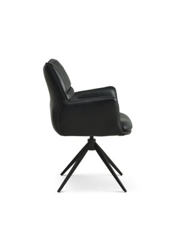 Lily spisestuestol, med armlener og svingfunksjon - svart skinn og svarte ben