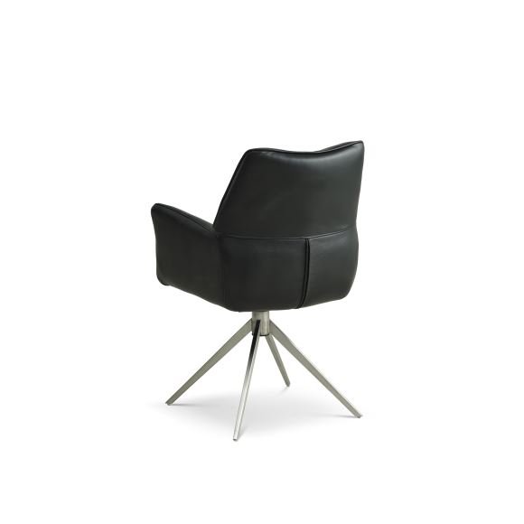 Lily spisestuestol, med armlen og svingfunksjon - svart skinn og metall