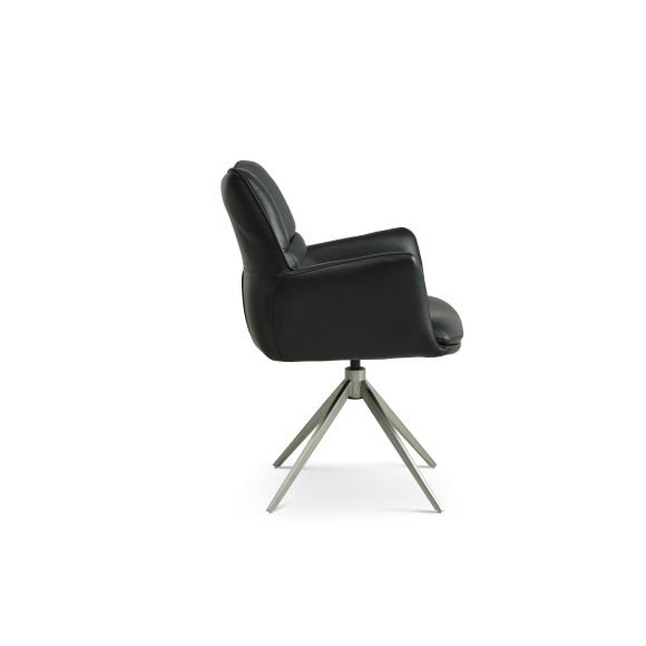 Lily spisestuestol, med armlen og svingfunksjon - svart skinn og metall