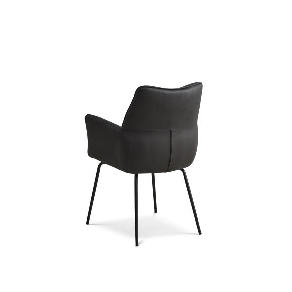 Lily spisestuestol, med armlen - onyx svart mikroskinn okse og svarte ben