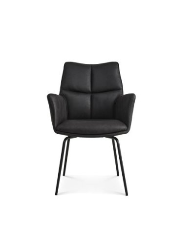 Lily spisestuestol, med armlen - onyx svart mikroskinn okse og svarte ben