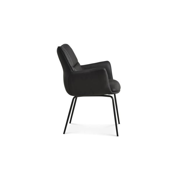 Lily spisestuestol, med armlen - onyx svart mikroskinn okse og svarte ben