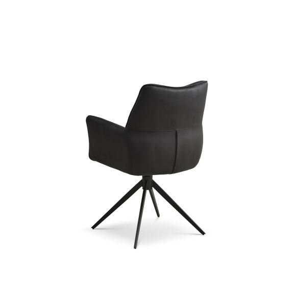 Lily spisestuestol, med armlen og svingfunksjon - svart mikroskinnokse og svarte ben