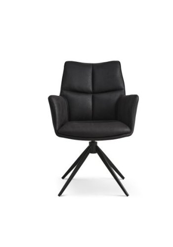 Lily spisestuestol, med armlen og svingfunksjon - svart mikroskinnokse og svarte ben