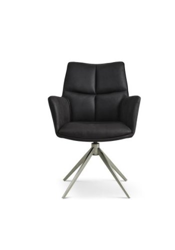 Lily spisestuestol, med armlen og svingfunksjon - svart mikroskinn og metall