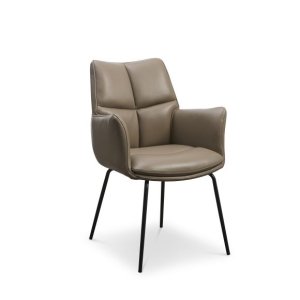 Lily spisebordsstol, m. armln - nougat lder og sorte ben